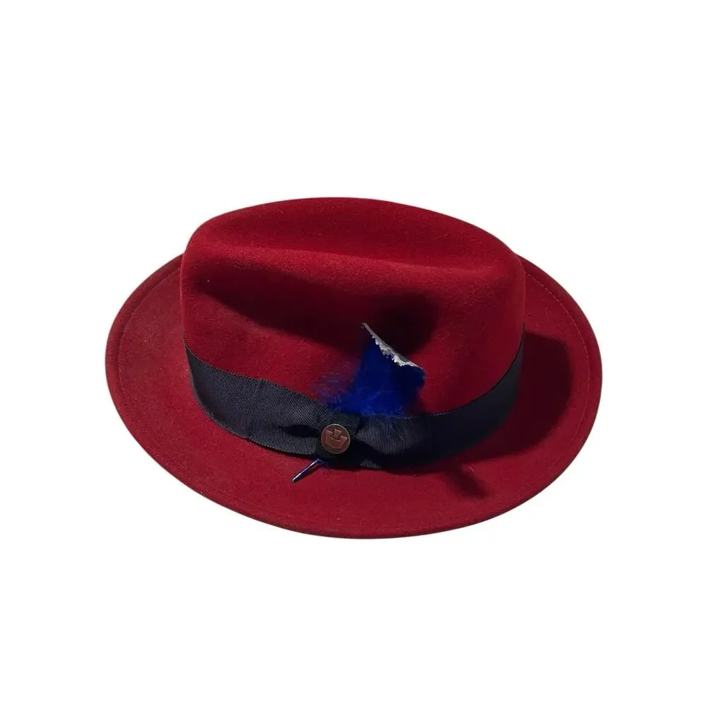 Goorin Bros. 100% Wool Red Classic Fedora Grosgrain Band Size Small